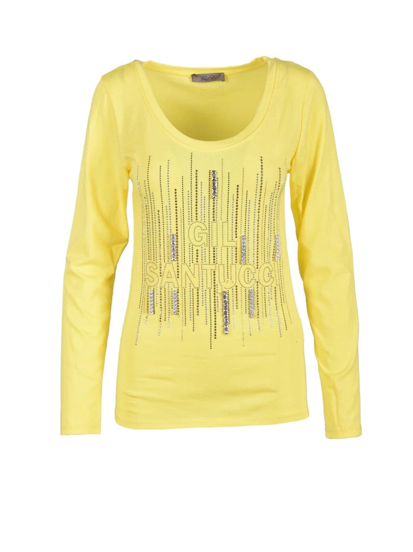 Gil Santucci Yellow Sequin Embellished Stretch Cotton T-Shirt
