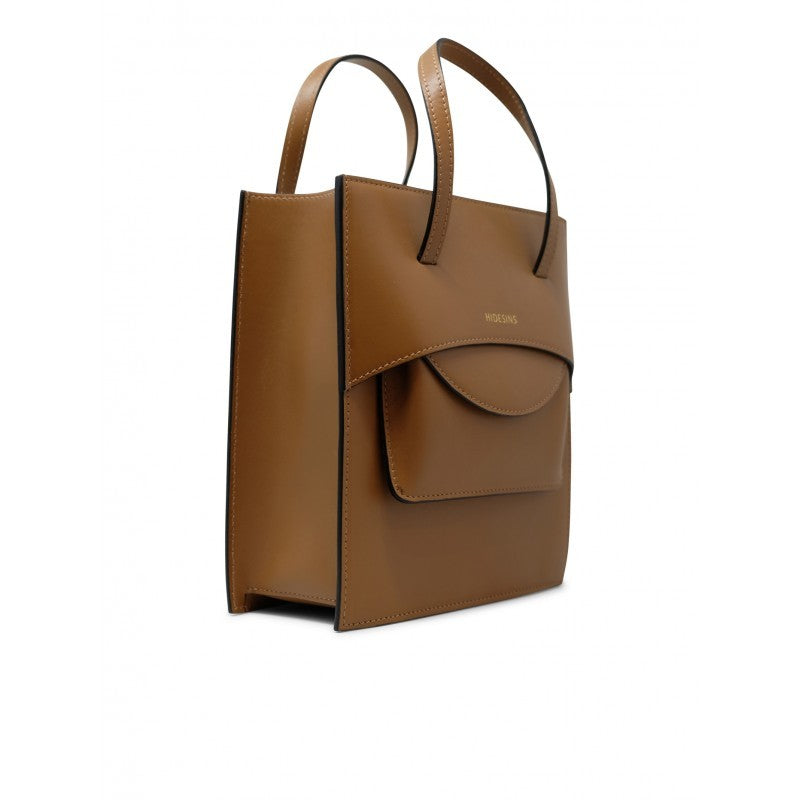 Hidesins Structured Caramel Leather Handbag With Distinctive Flap Pocket