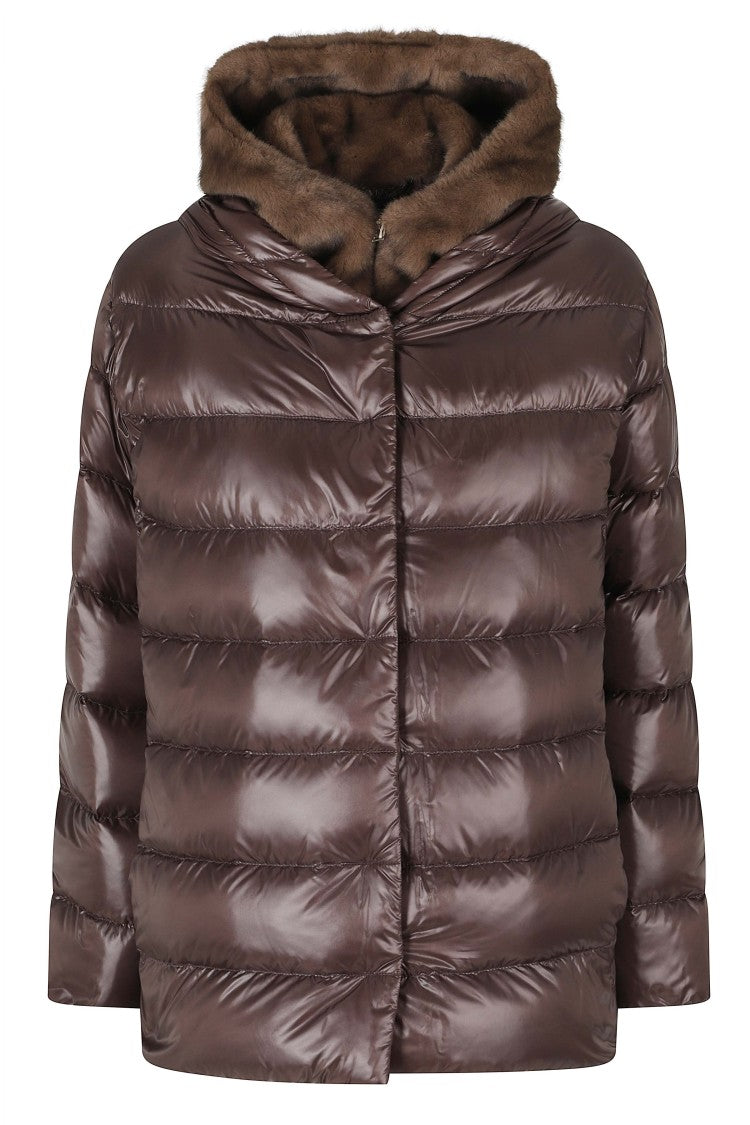 Herno Brown Goose Down Faux Fur Lined Hood Polyamide Down Jacket