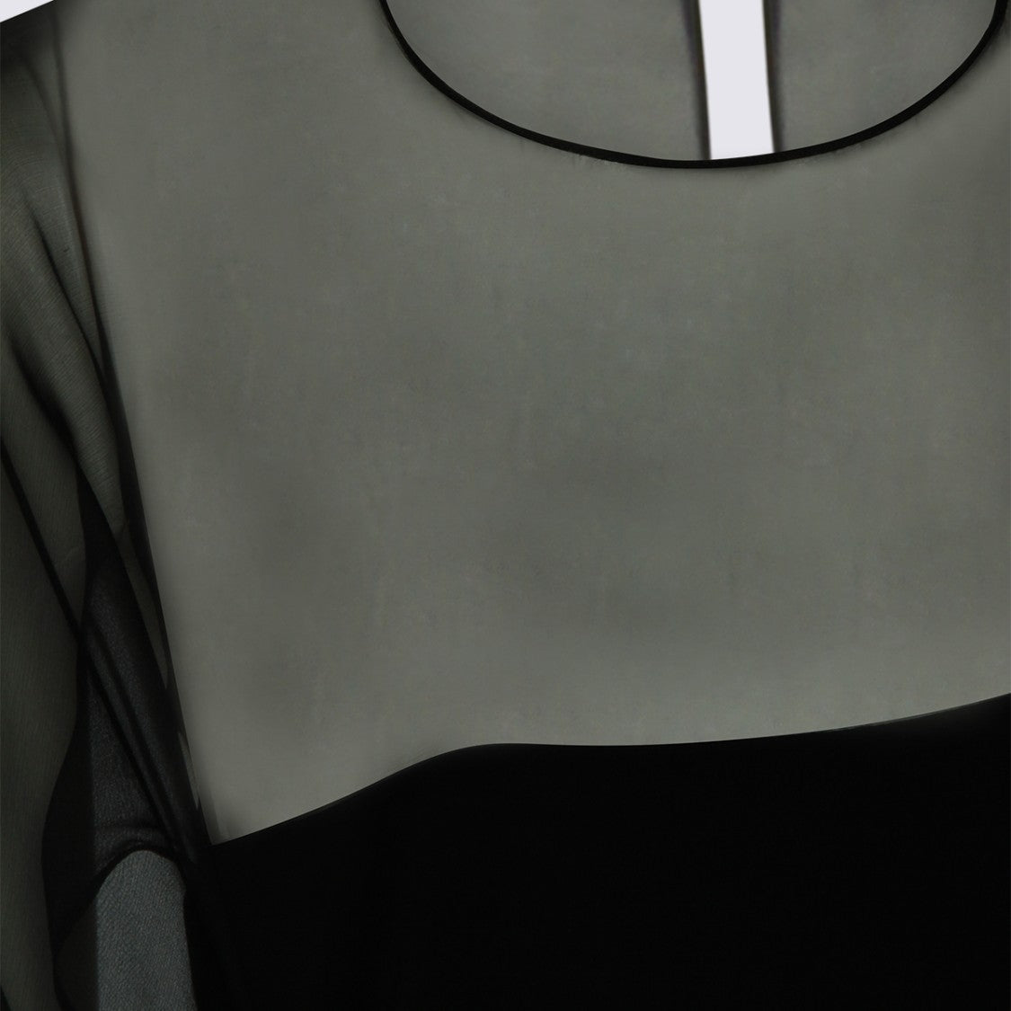 Alberta Ferretti Fitted Black Dress With Sheer Overlay And Flowing Sleeves