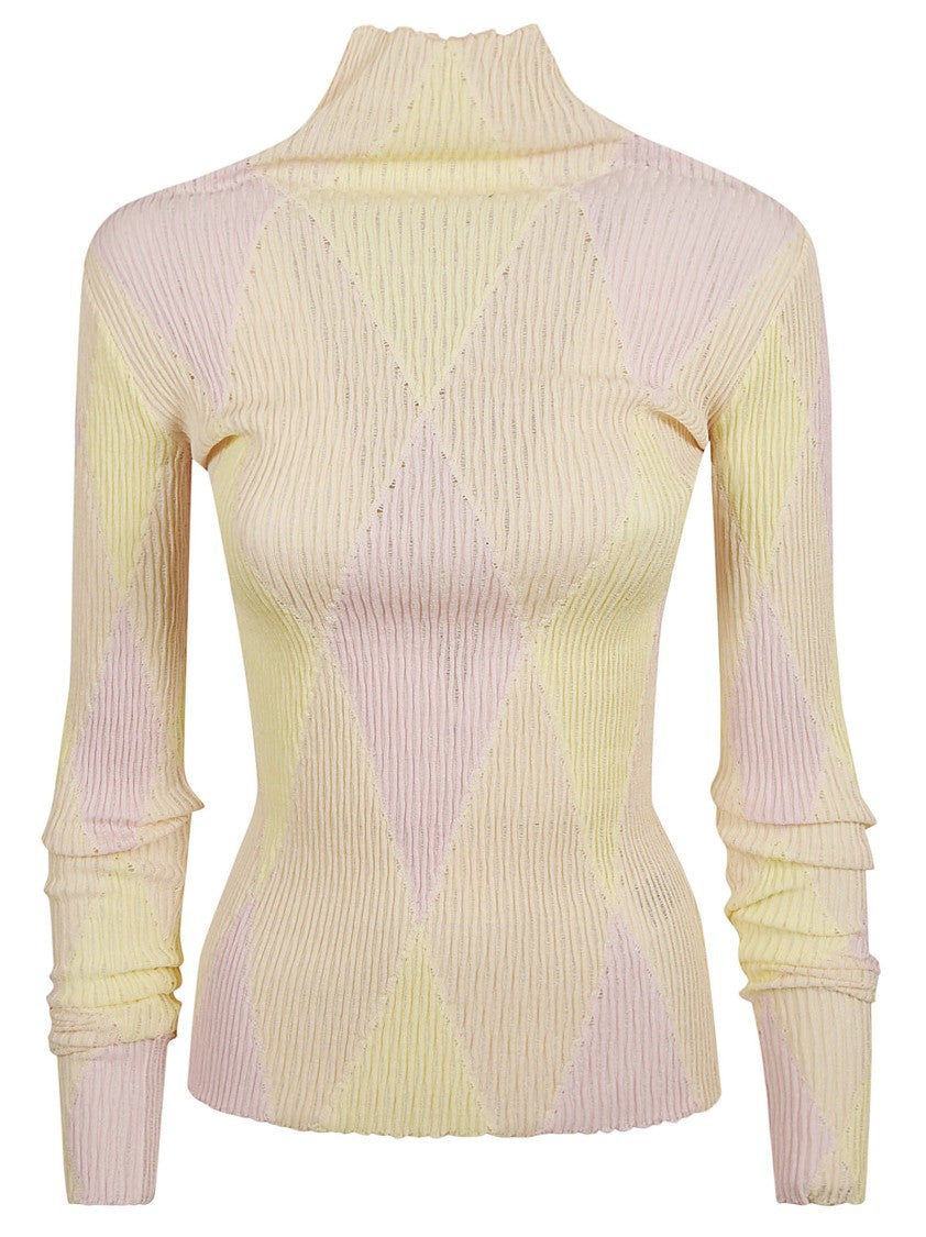 Burberry Fitted Ribbed Sweater With Diamond Pattern