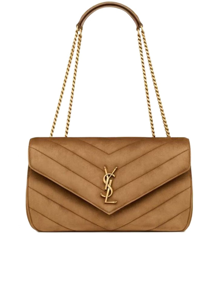 Saint Laurent Loulou M Chevron Quilted Brown Shoulder Bag