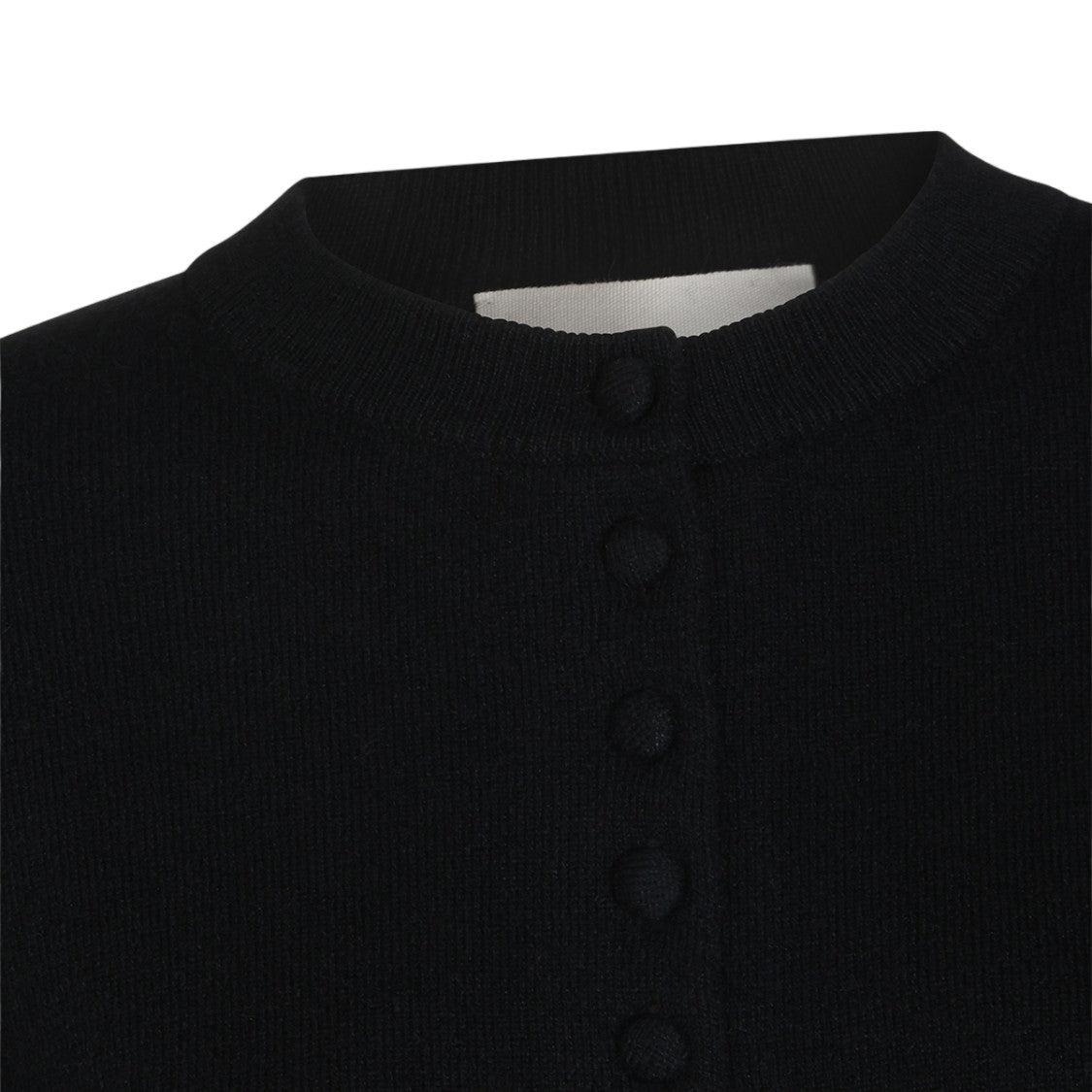 Lisa Yang Black Cardigan Sweater With Fabric-Covered Buttons And Fitted Silhouette