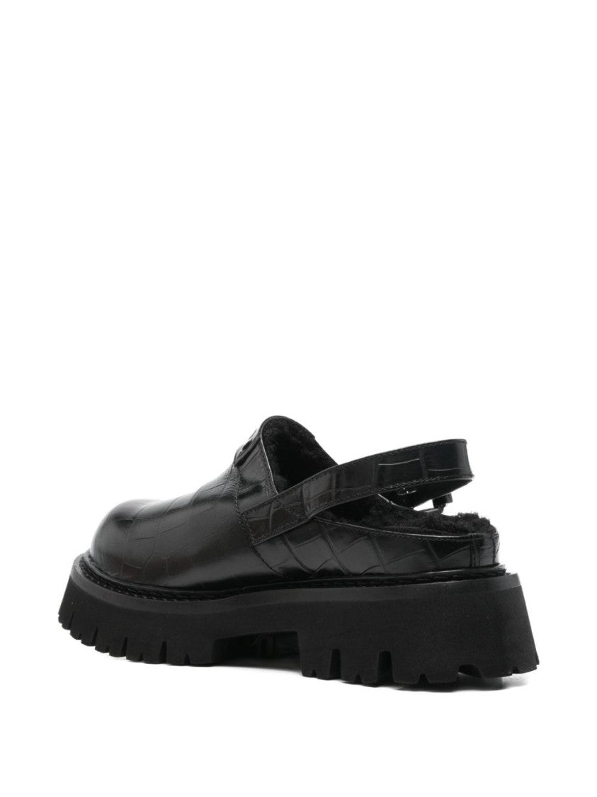 Moschino Textured Black Leather Platform Sandals