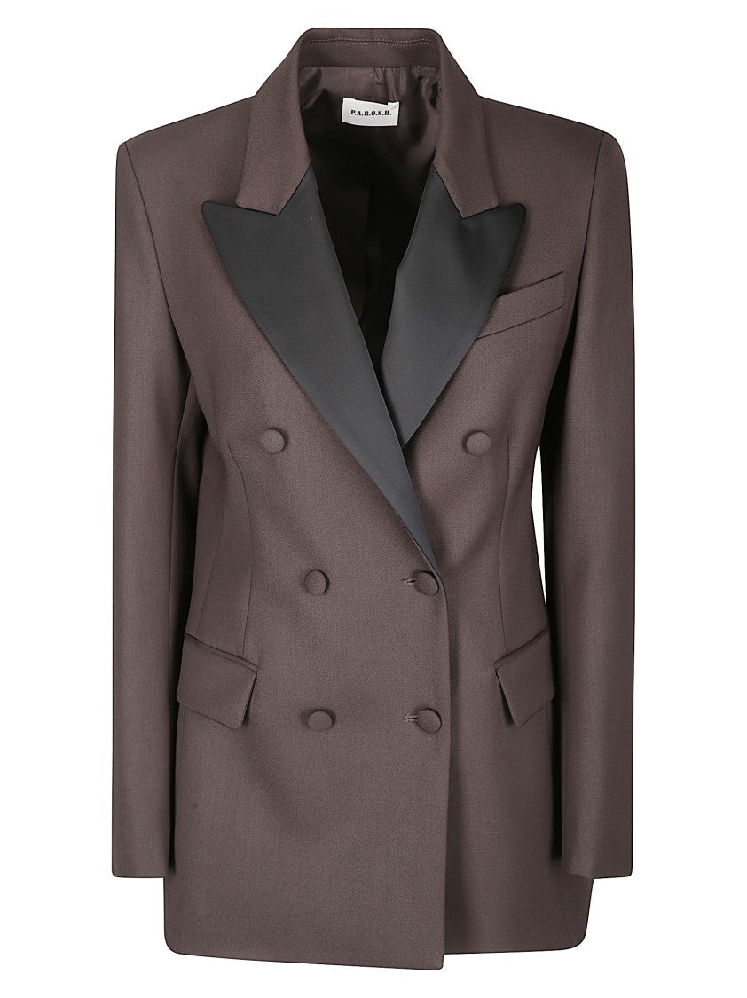 P.A.R.O.S.H. Double-Breasted Gabardine Over Jacket With Satin Collar