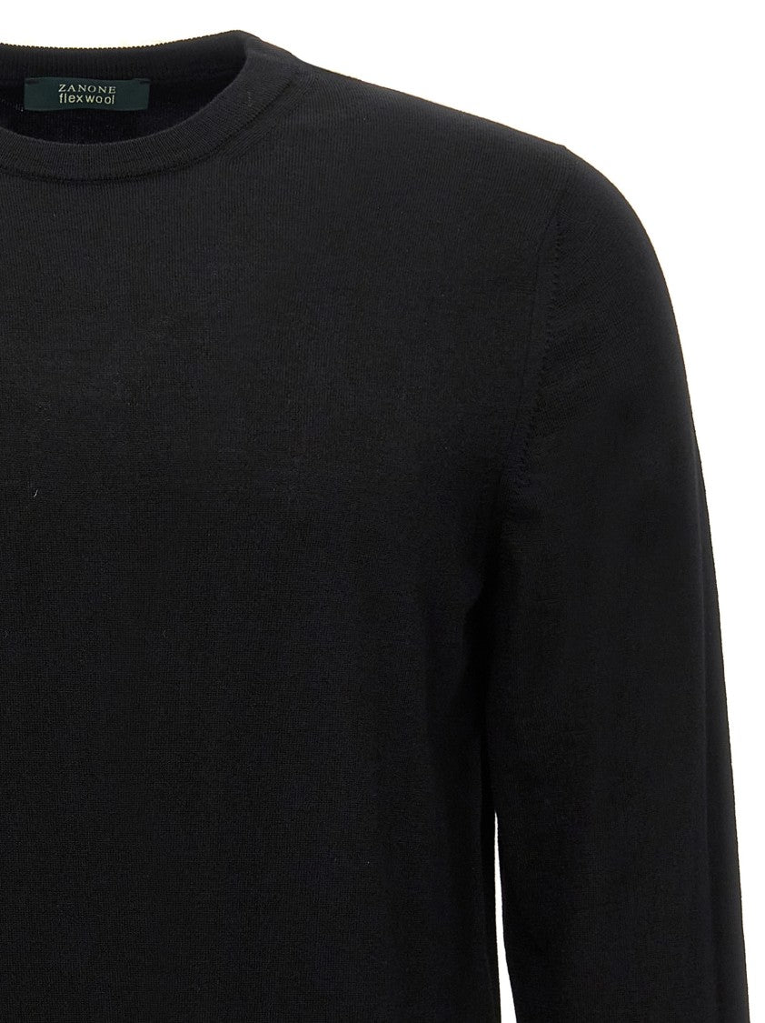 Zanone Crew Neck Black Wool Sweater With Classic Design