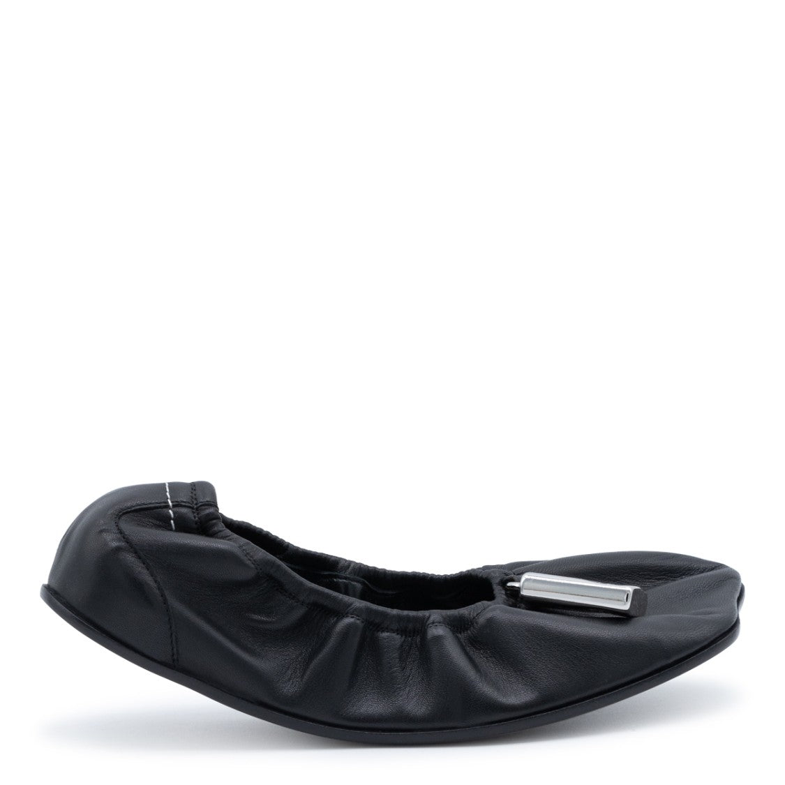 Mm6 By Maison Margiela Black Leather Elasticated Ballet Flats