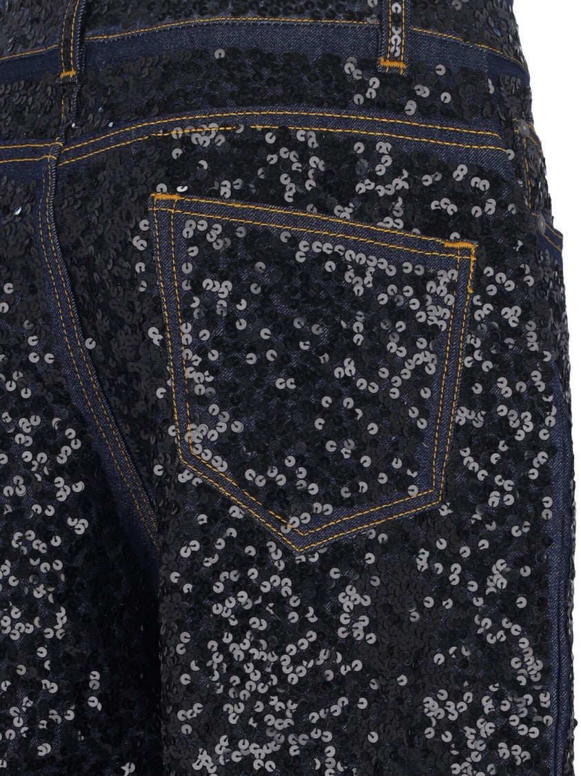 Parosh "Guff" Sequin Straight Jeans In Black Stretch Denim