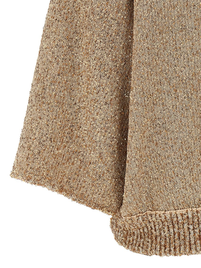 Nude Sequin Knit Cardigan With Ribbed Hem