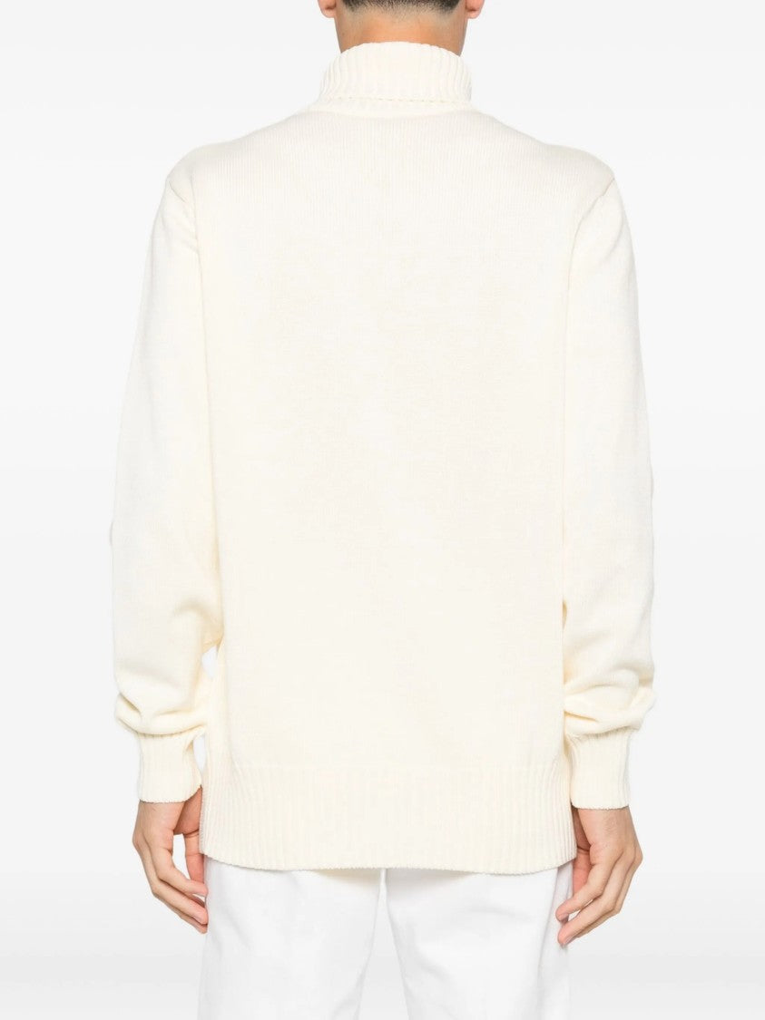 Givenchy Off-White Ribbed Knit Embossed Turtleneck Sweater