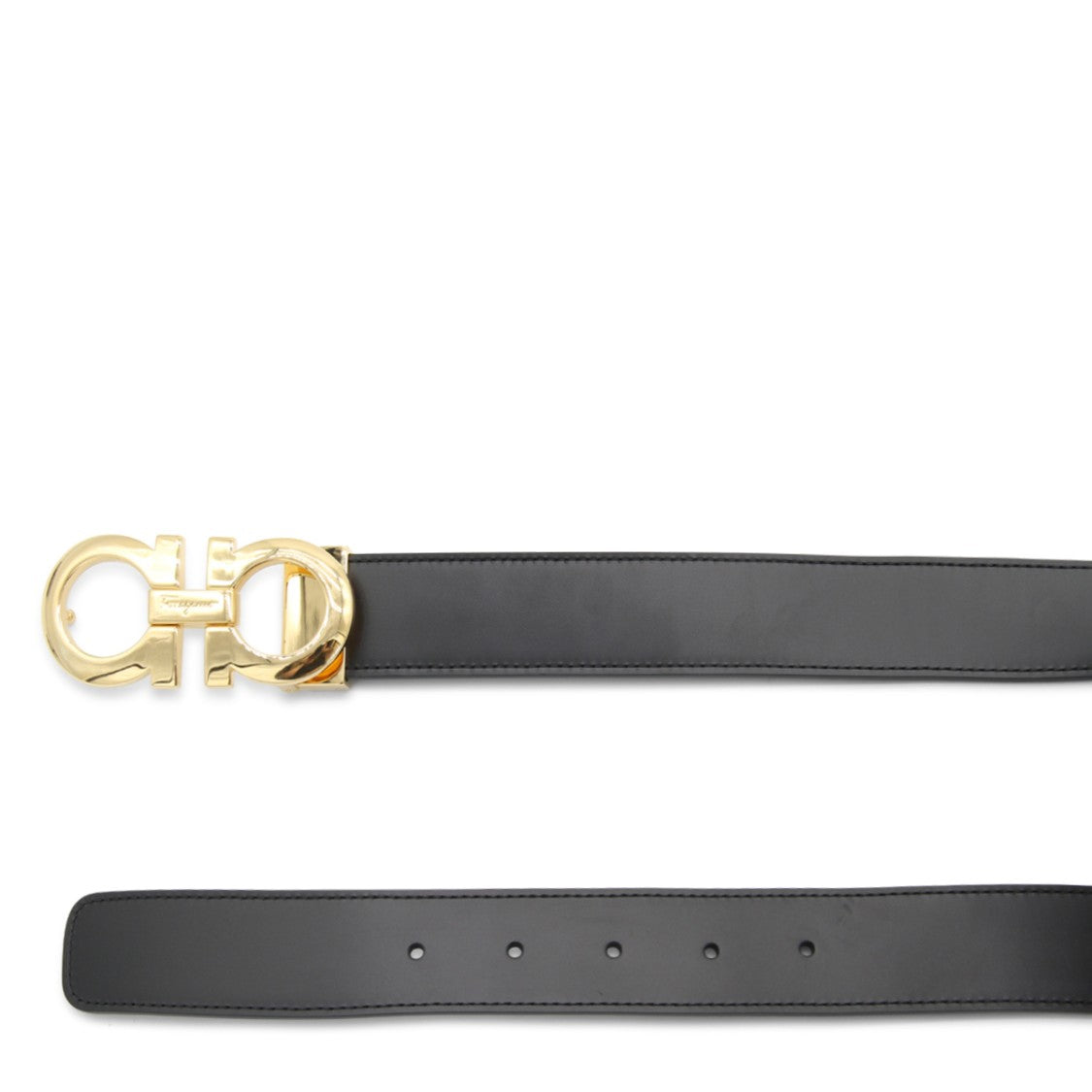 Ferragamo Black Leather Frontal Belt