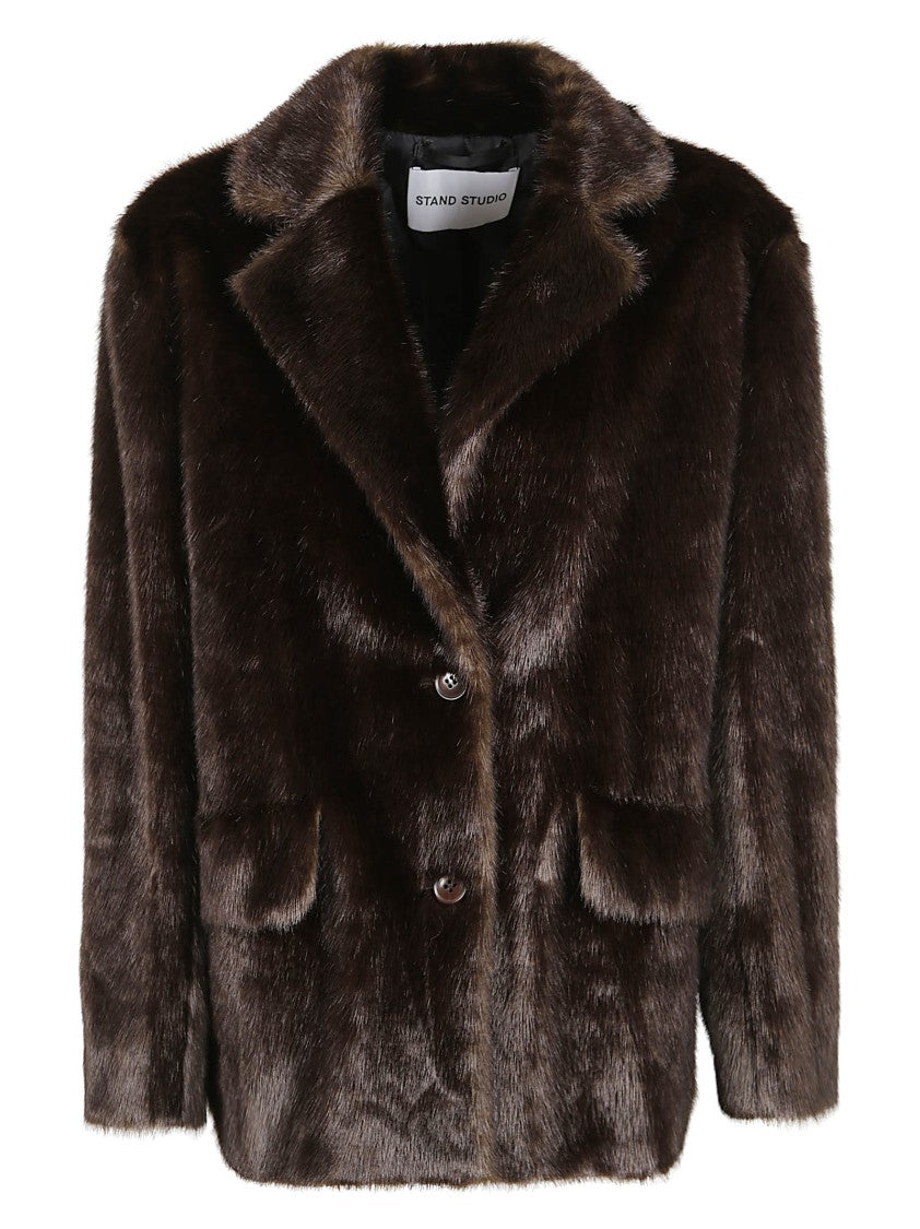 Stand Studio Tailored Short Coat With Faux Fur Texture