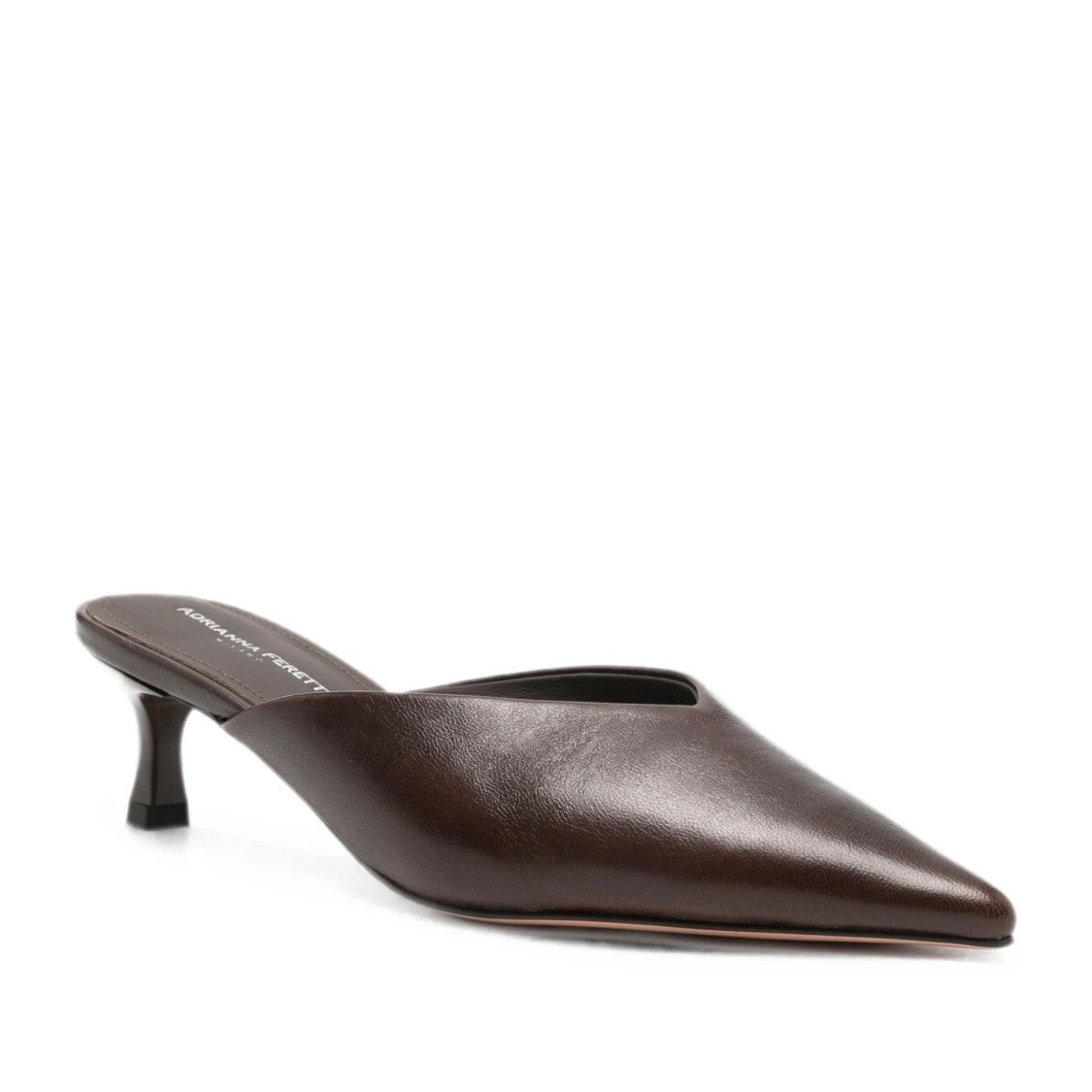 Adrianna Feretti Brown Pointed-Toe Mid-Height Heel Leather Mules