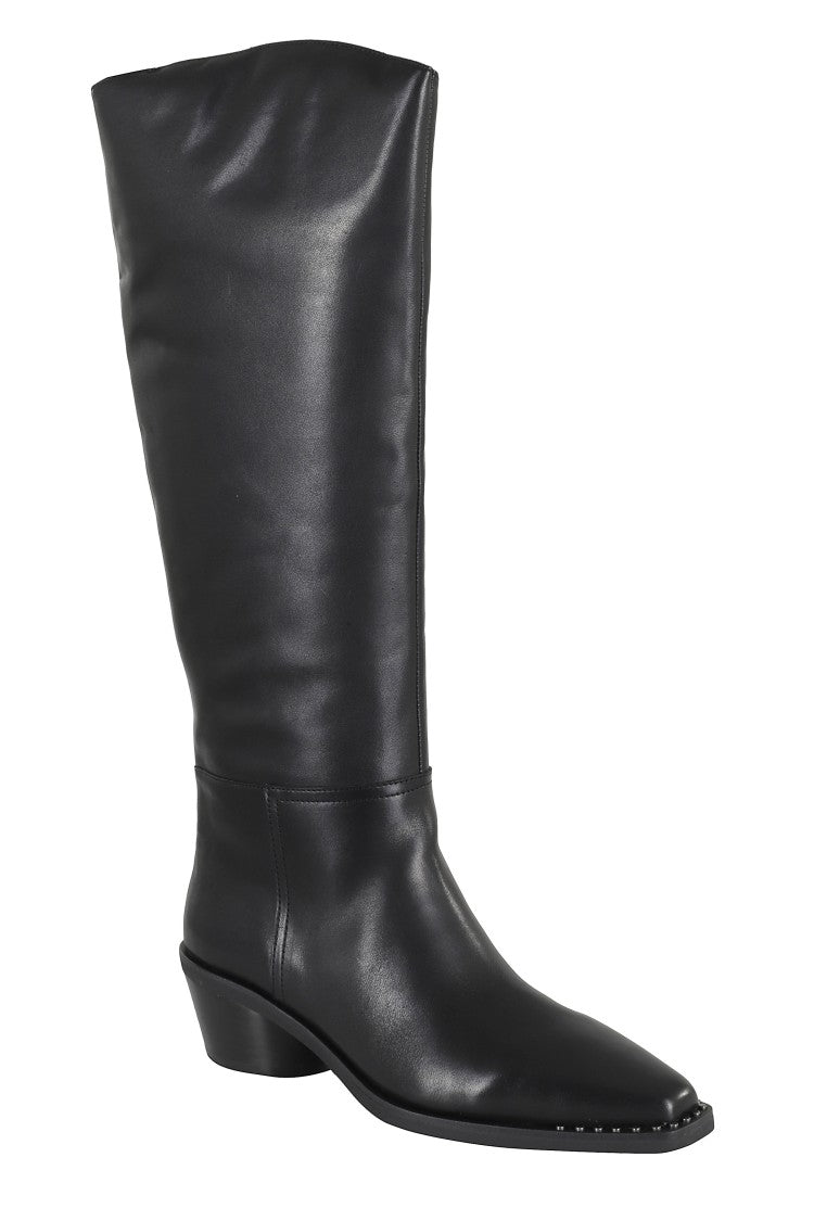 Ash Mid-Calf Leather Boots With Pointed Toe
