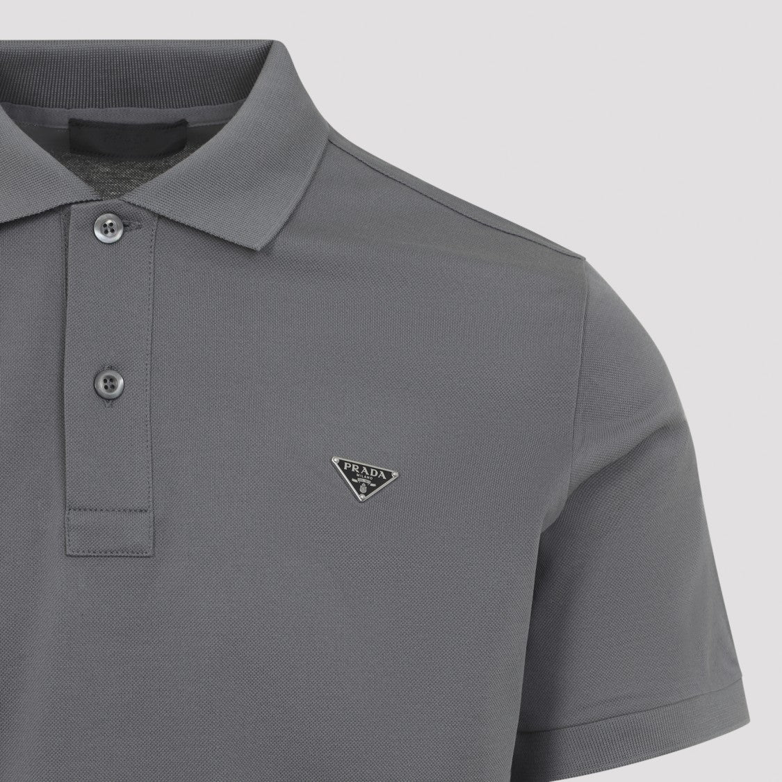 Prada Grey Cotton Polo Shirt With Classic Collar