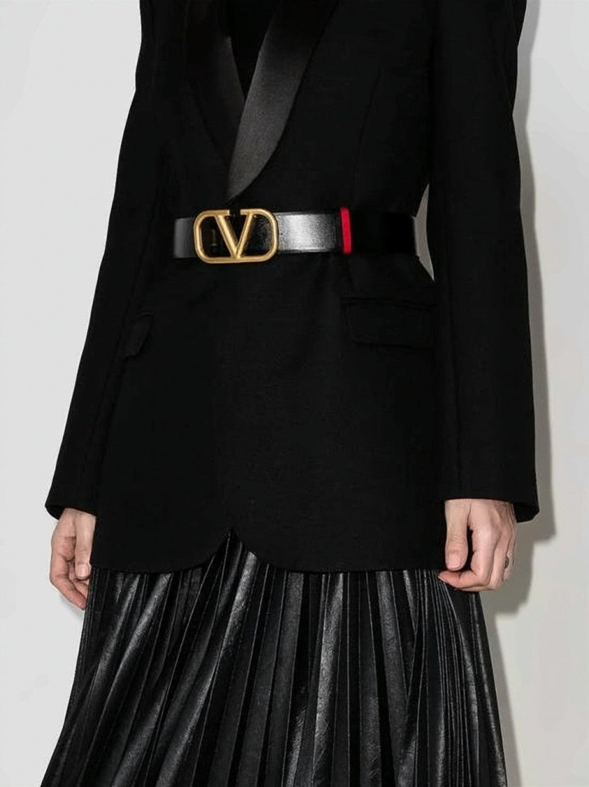 Valentino Garavani Leather Belt With Gold-Tone Brass Buckle