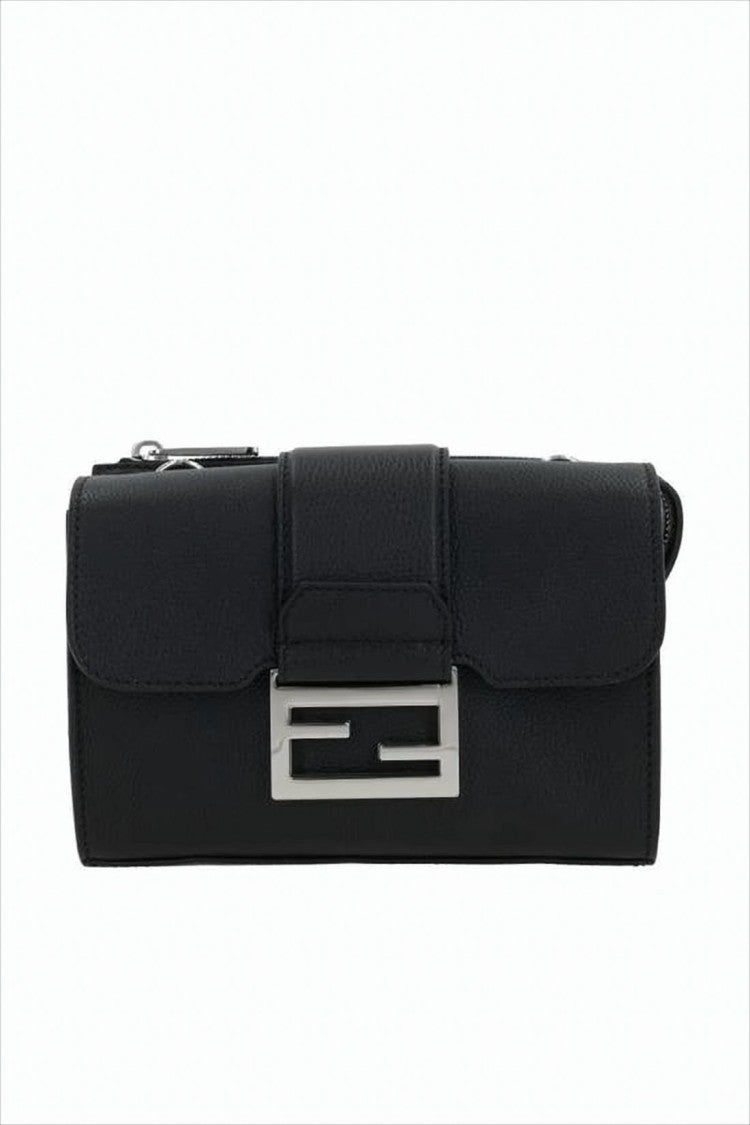 Fendi Textured Calf Leather Clutch With Metallic Logo Buckle