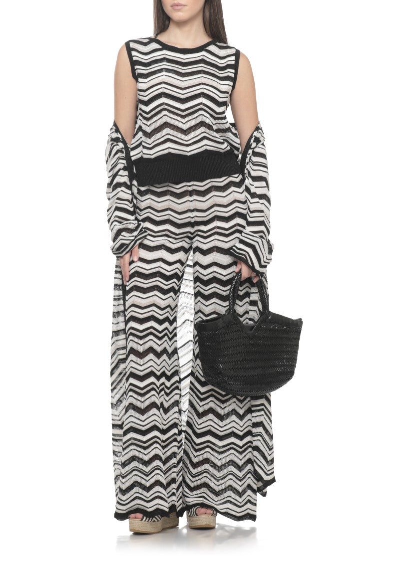 D. Exterior Black Lurex Perforated Tank Top