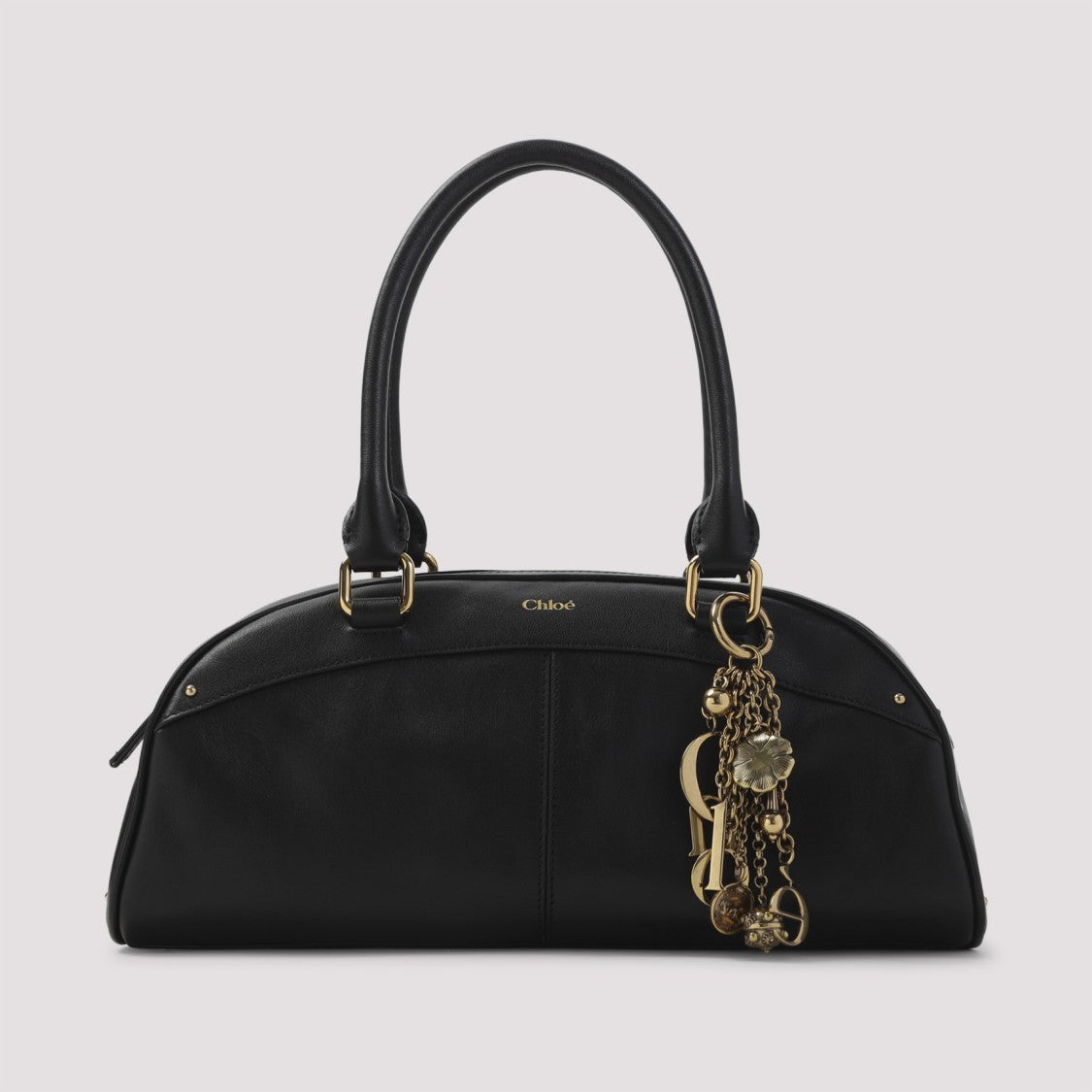 Chloé Structured Black Calf Leather Handbag With Chain Details
