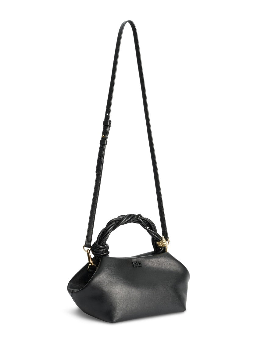 Ganni Black Bag With Twisted Handle And Gold Accents