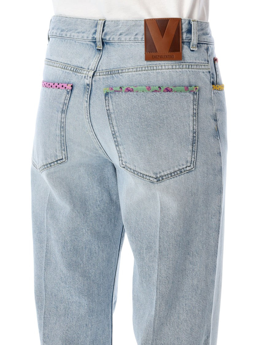 Valentino Garavani Valentino Light Wash Jeans With Trims