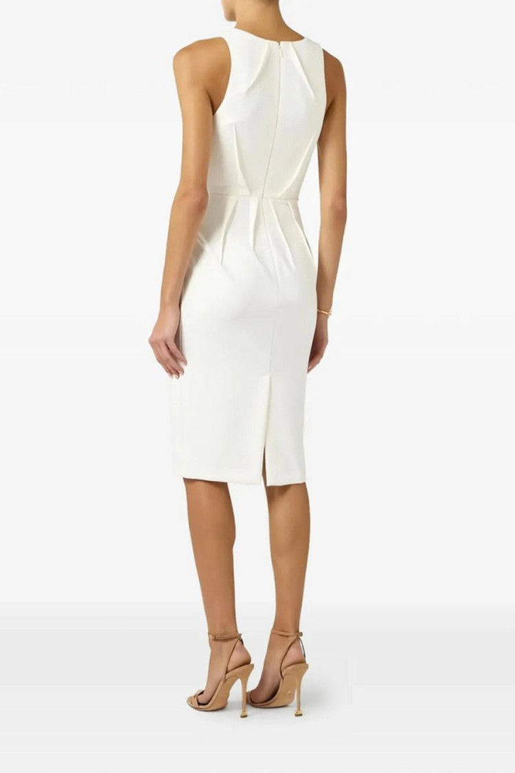 Elisabetta Franchi Ivory V-Neck Sleeveless Polyester-Blend Midi Dress