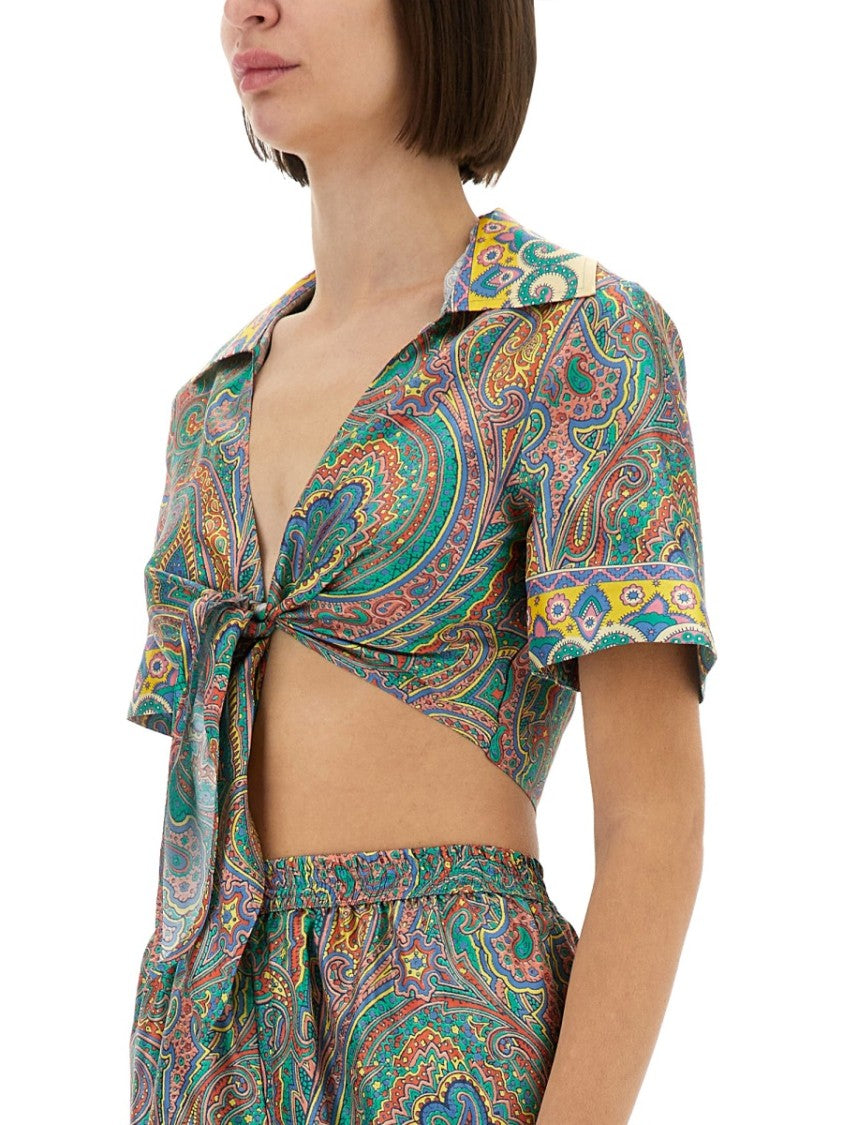 Etro Cropped Paisley Print Silk Top