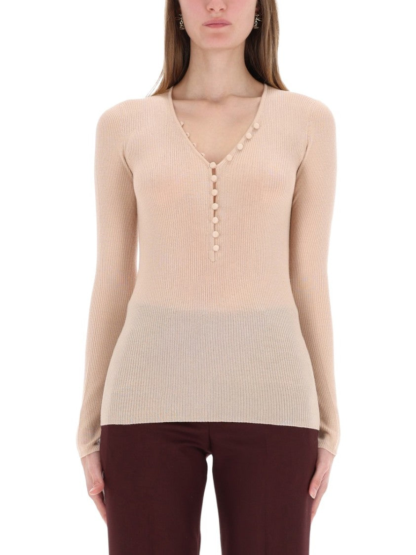 Chloé Ribbed Wool Button Knit Sweater