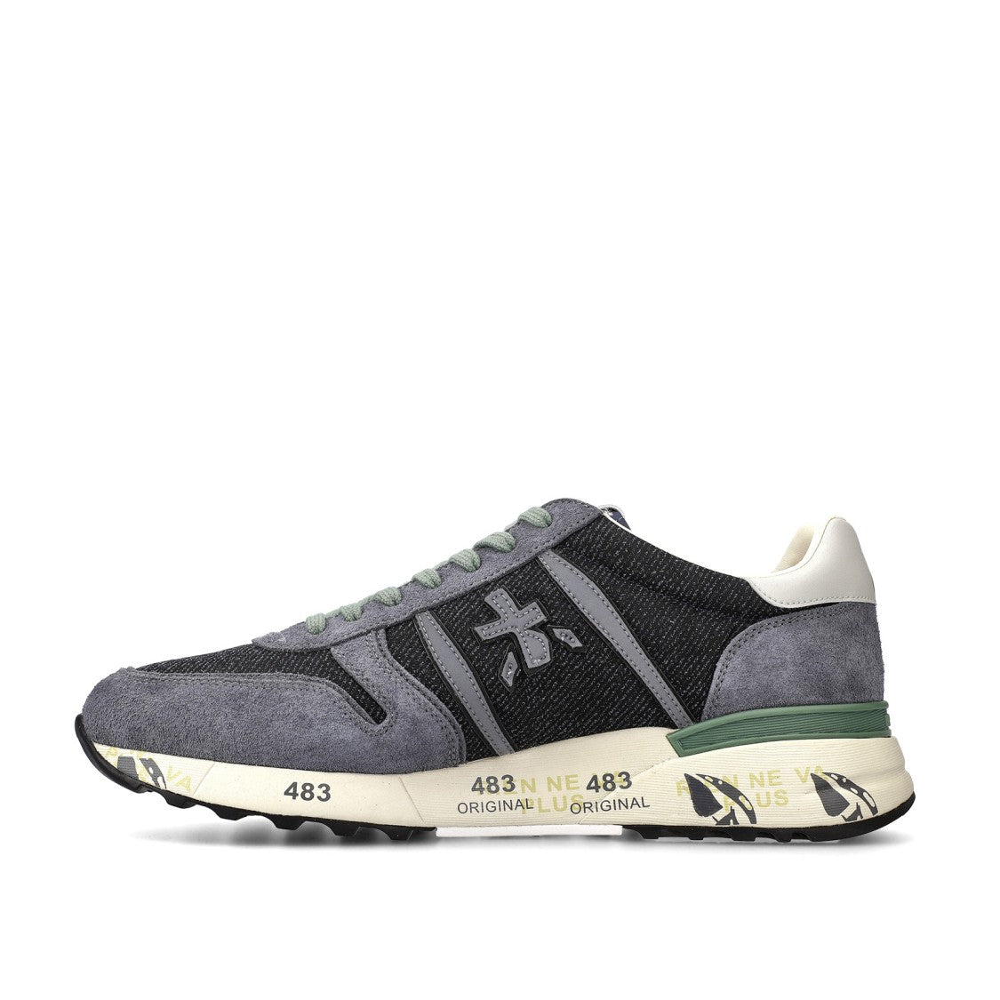 Premiata Lander Sneakers In Denim Suede And Blue Fabric