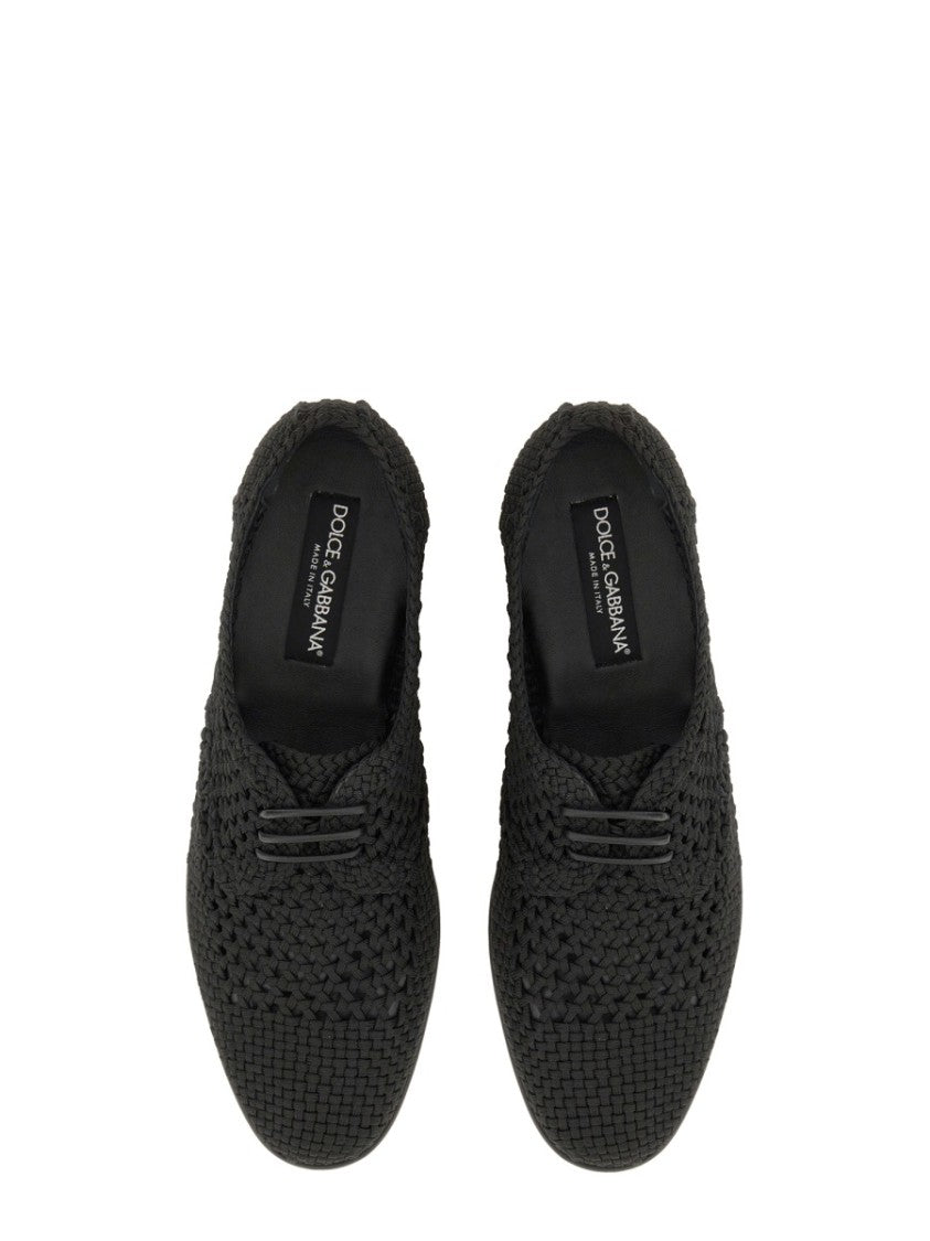 Dolce & Gabbana Woven Black Derby Shoe