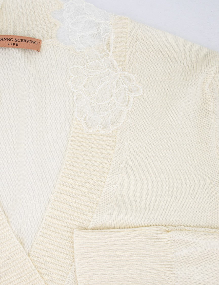 Ermanno Scervino Snow White Cardigan With Lace Applique