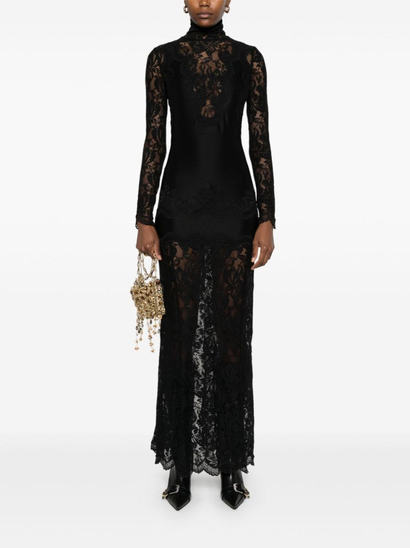 Rabanne Long Sleeve Black Lace Evening Dress