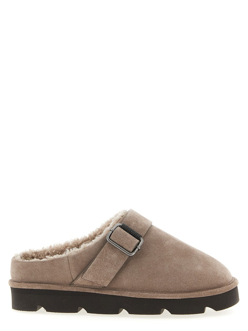 Brunello Cucinelli Suede Sabots With Sherling Lining