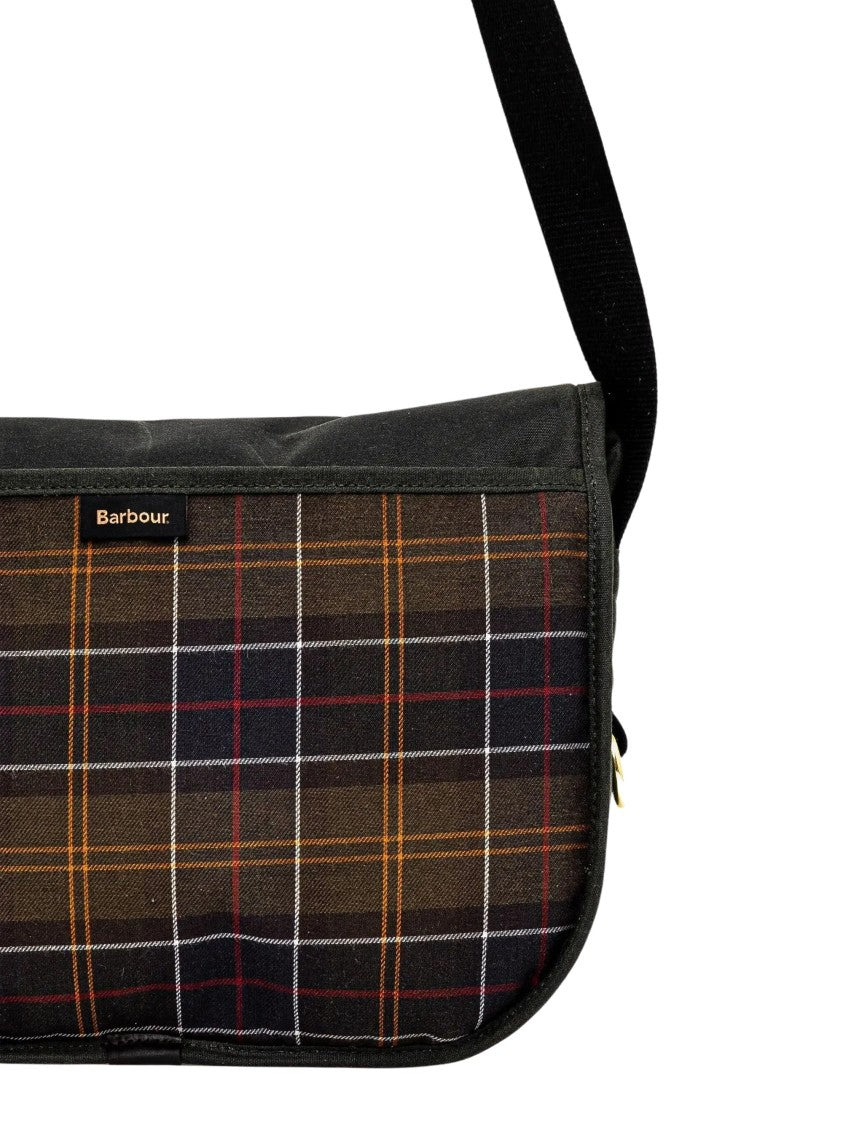 Barbour Tartan Plaid Back Panel Structured Messenger Bag
