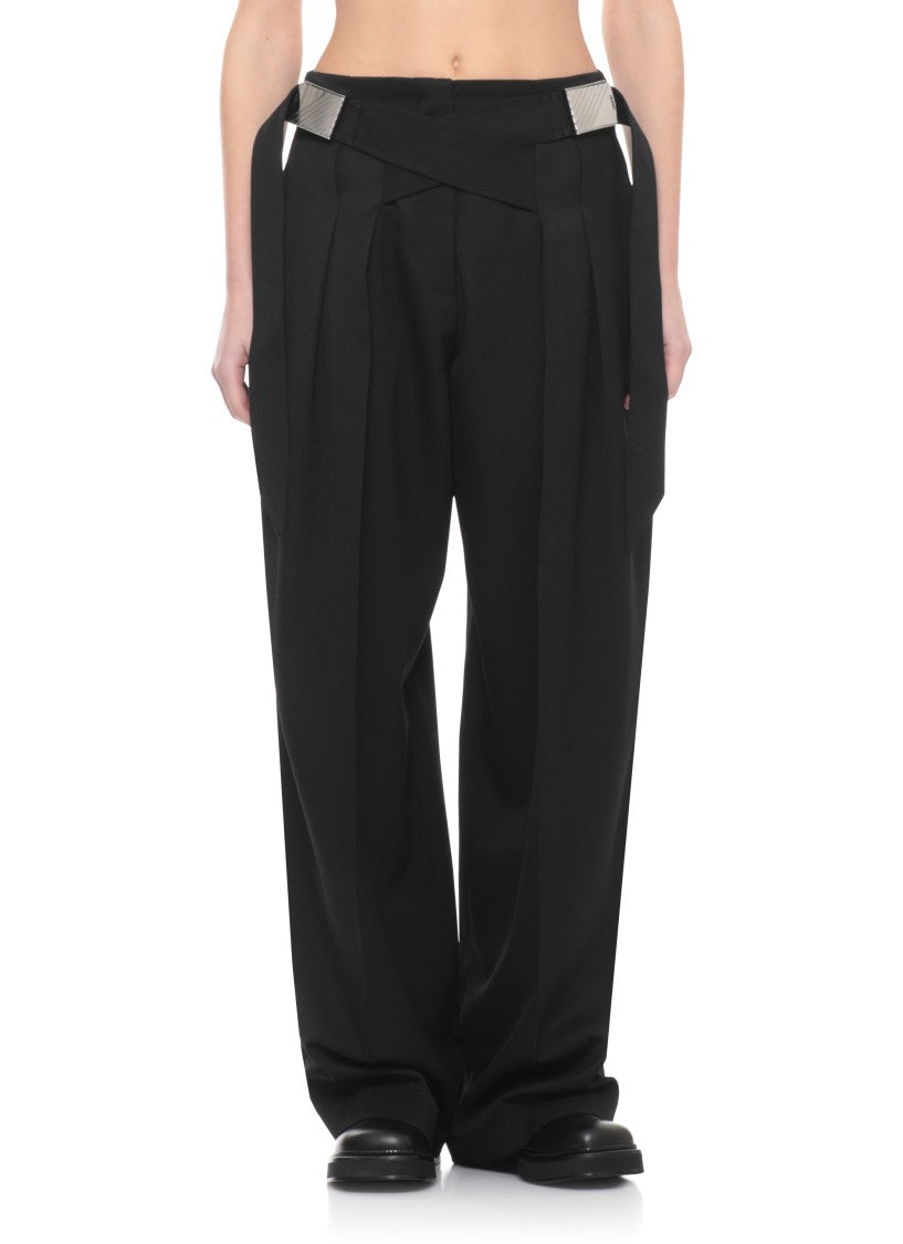 The Attico Black Virgin Wool Belted Palazzo Pants