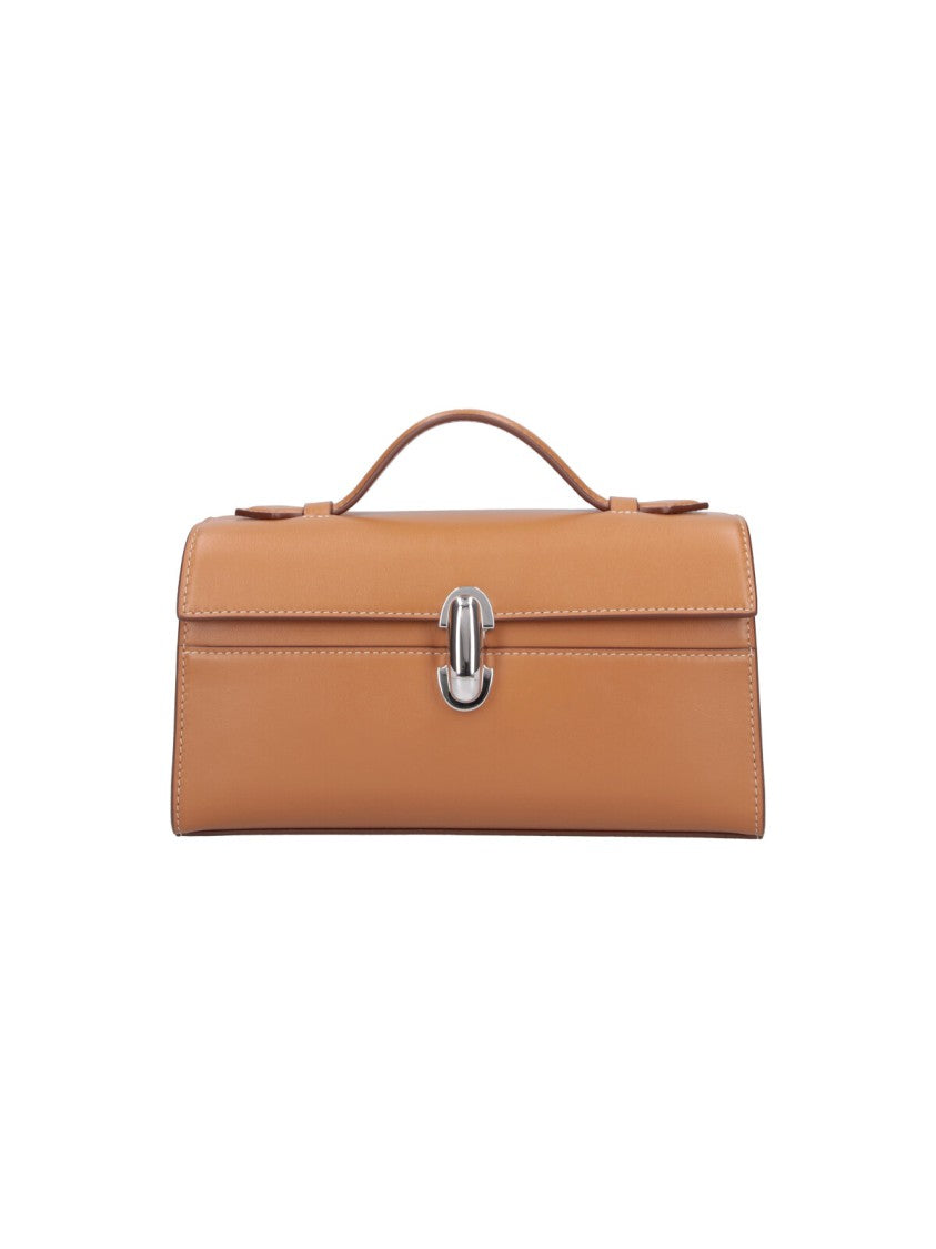 Savette Structured Brown Handbag With Silver-Tone Clasp Closure