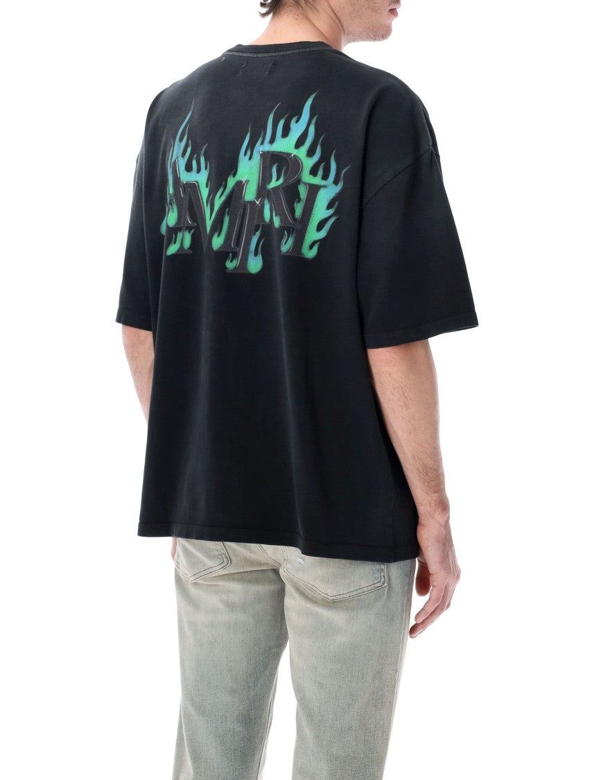 Amiri Crystal Flames Oversized Cotton T Shirt