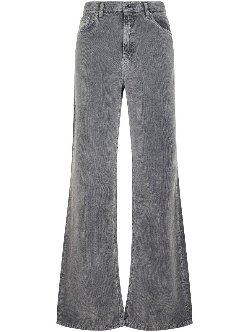 Haikure Washed Grey High-Waisted Flared Wide-Leg Jeans