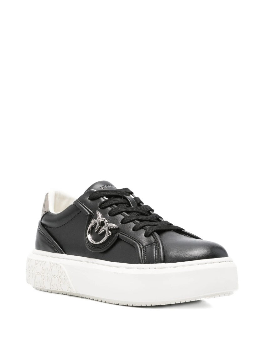 Pinko Black Yoko 06 Metallic-Logo Leather Sneakers