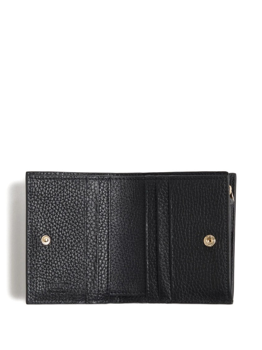 Valentino Black French Wallet Textured Studded Wallet