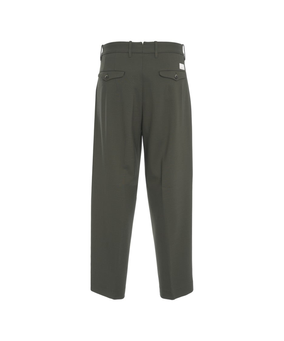 Nine In The Morning Tailored Olive Trousers With Pressed Pleats And Flap Pockets