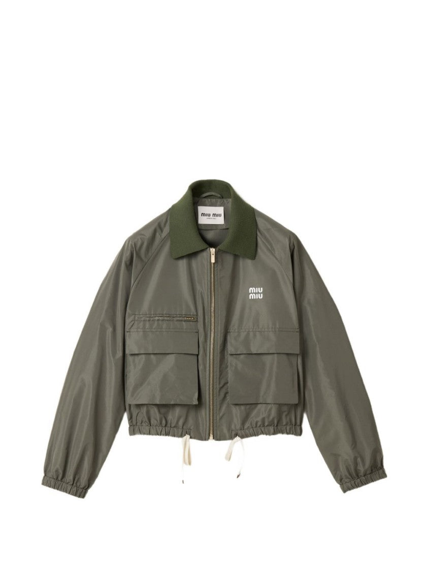 Miu Miu Black Cropped Boxy Zip-Up Jacket
