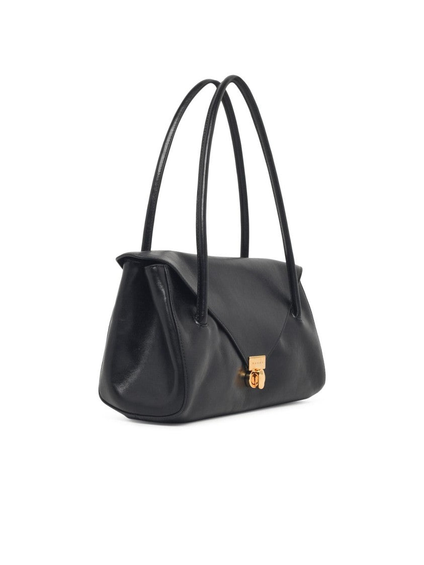 Marni Rectangular Black Calfskin Shoulder Bag With Gold-Tone Closure
