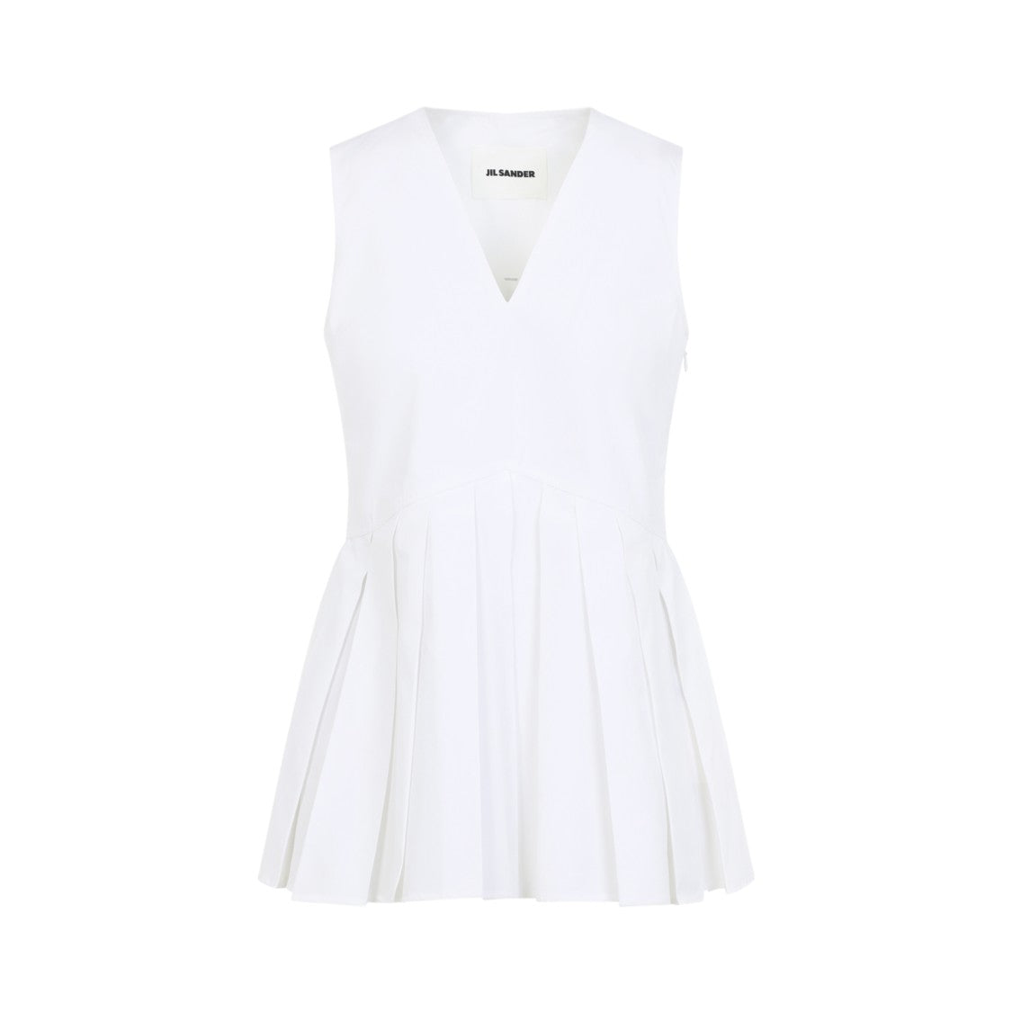 Jil Sander Sleveless A-Line Pleated White Cotton Top