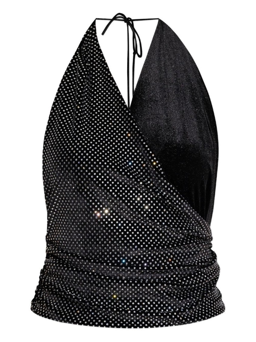Balmain Black Crystal Embellished Halter Wrap Top