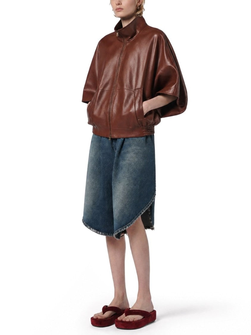 Balenciaga High-Collar Gathered Leather Jacket