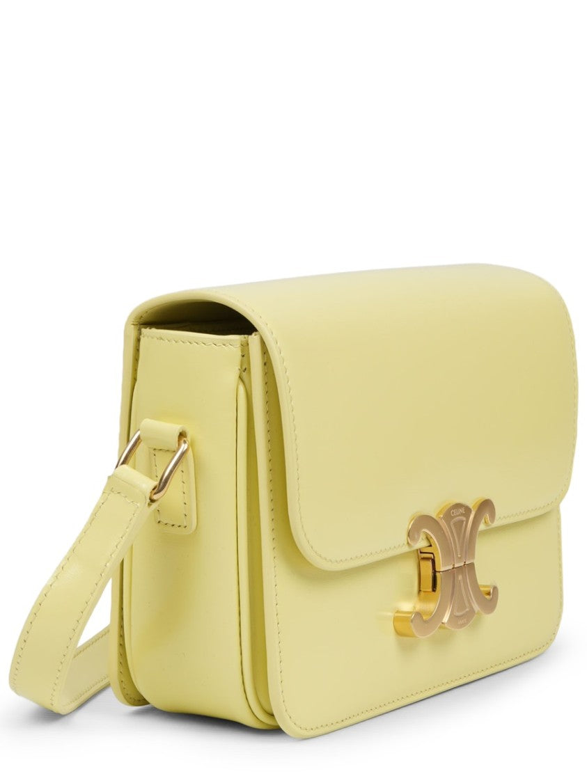 Celine Pastel Yellow Leather Shoulder Bag With Gold-Tone Double-C Clasp
