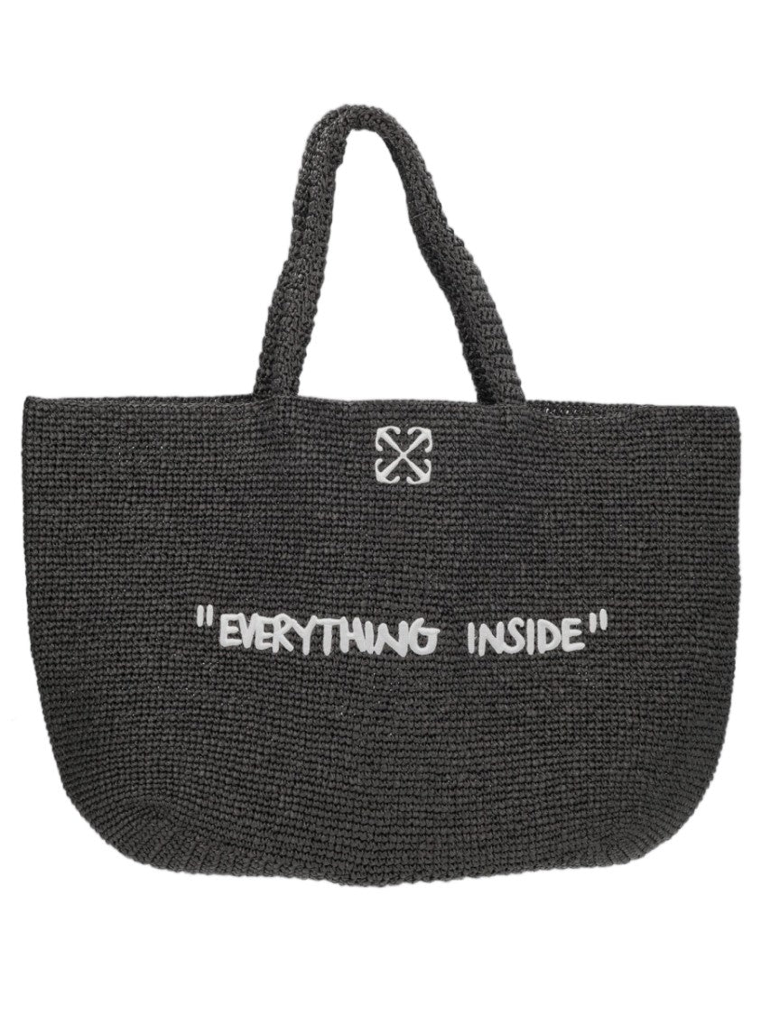 Off-White Natural Everything Inside Embroidered Raffia Tote Bag