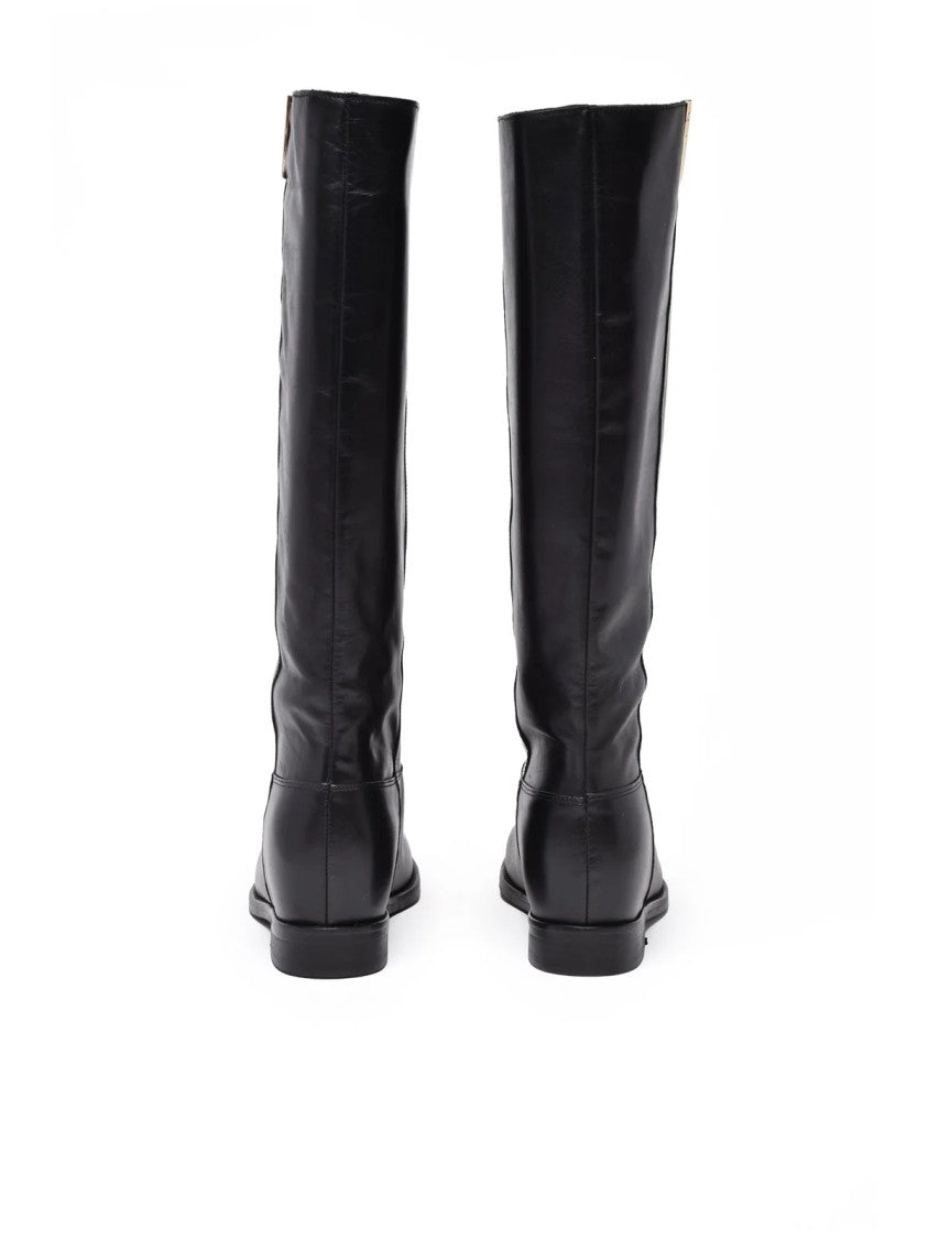 Gisel Moire Black Leather Boots