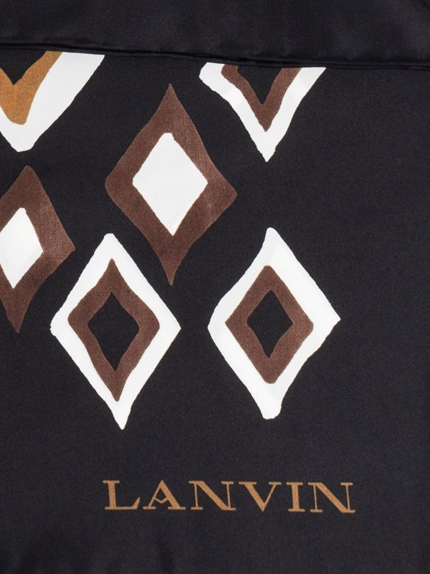 Lanvin Black Geometric Logo Square Silk Scarf